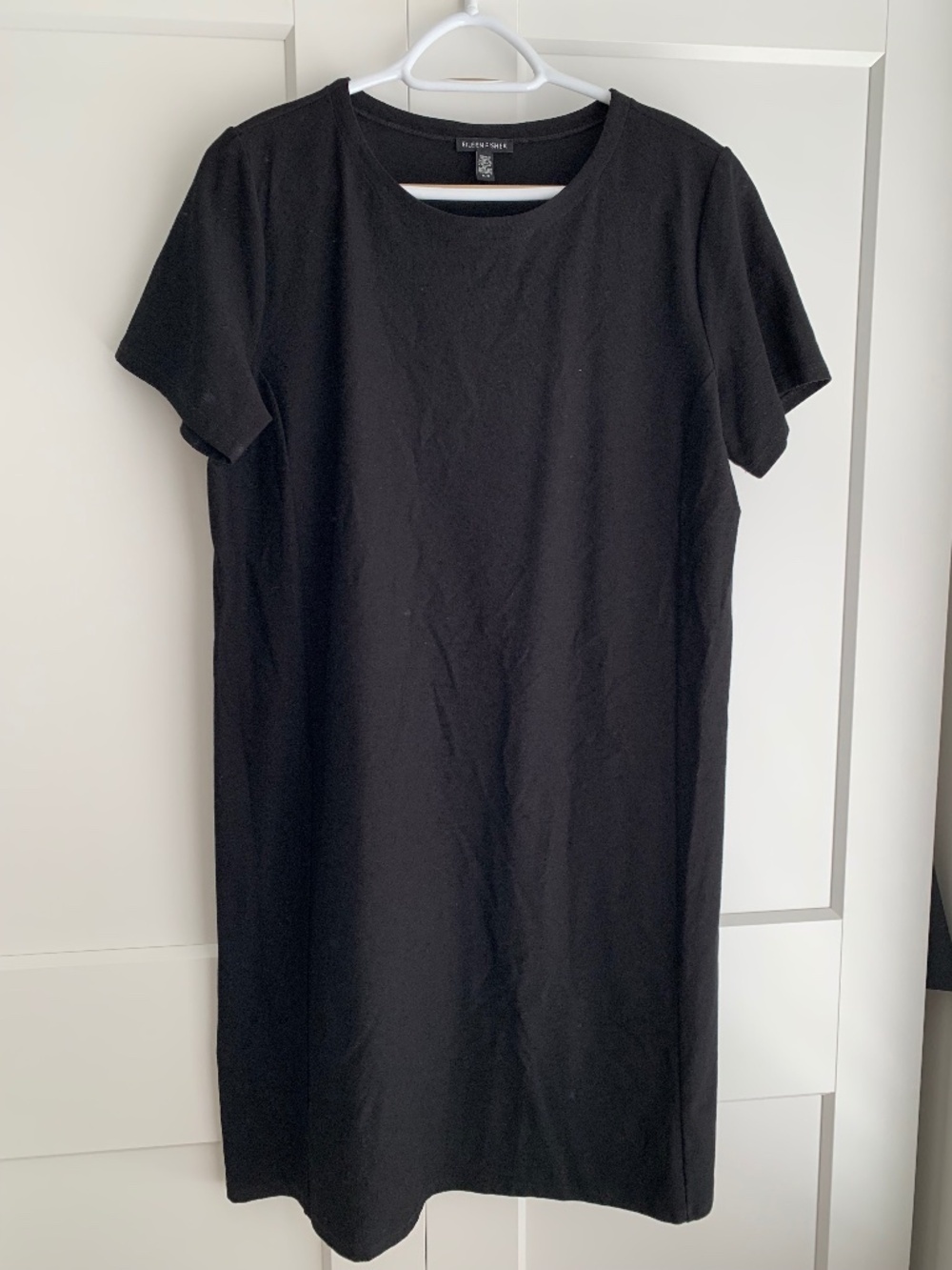 Eileen Fisher Stretch Crepe Jewel Neck Dress  Washable Size M black Knee length